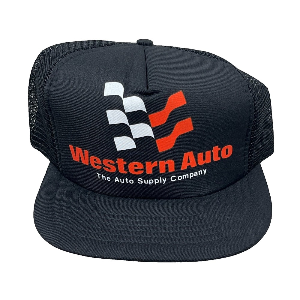 Vintage Western Auto Trucker Hat Cap Snapback Black Mesh 90s Racing Car Adult